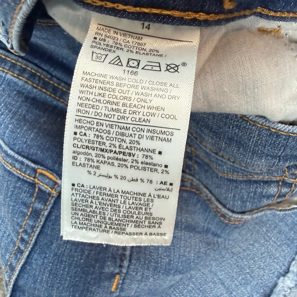 Old Navy Denim Shorts Girls Size 14 Blue Frayed Raw Hem Adjustable Waist